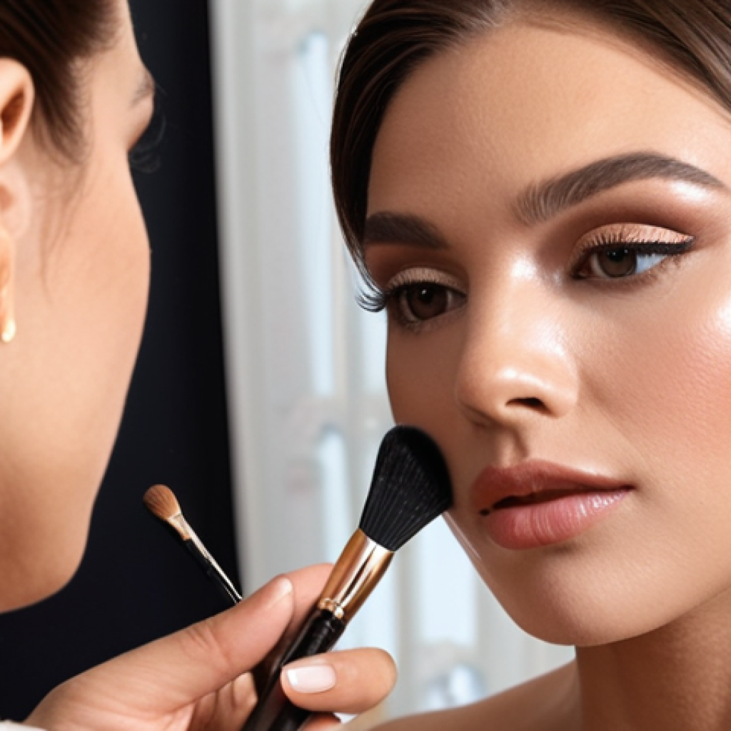 **

Prompt: "A close-up shot of a makeup artist applying flawless bridal makeup. Focus on the luxurious feel of high-end products and the model's radiant, confident expression. Soft, natural lighting."

**