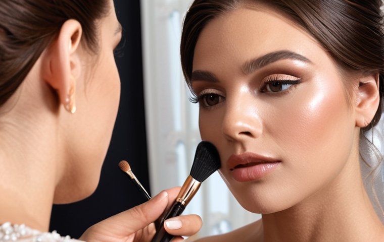 **
Prompt: "A close-up shot of a makeup artist applying flawless bridal makeup. Focus on the luxurious feel of high-end products and the model's radiant, confident expression. Soft, natural lighting."
**