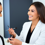 **

"A confident beauty consultant in a bright, modern salon, assisting a client with makeup application. The consultant is fully clothed in professional attire, offering a color palette. The client is smiling and engaged.  Focus on creating a welcoming and professional atmosphere. Safe for work, appropriate content, family-friendly, perfect anatomy, natural pose, well-formed hands, proper finger count, professional."

**